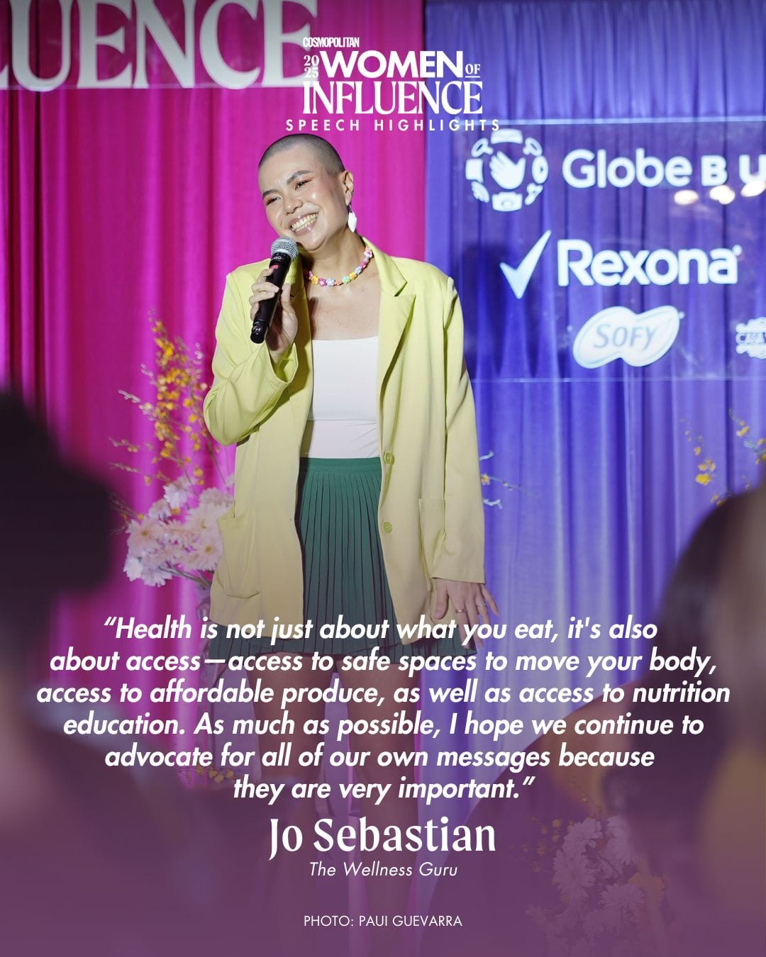 Cosmopolitan Philippines' Women of Influence 2025 awardee jo sebastian giving her speech